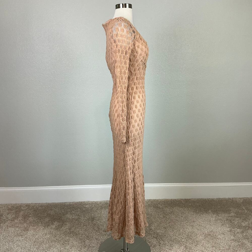 Bardot Beige Cocktail Dress Adoni Floral Lace Long Sleeve Midi Sheath Size 10 - Picture 4 of 13